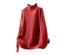 Pull Femme pour Les Fetes Pullover Femme Chic 2024 Women S Retro Half High Neck Loose Autumn and Winter New Solid Dough Temperament Bottoming Knitting Pull Elegant Red One Size