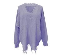 Pull Femme pour Les Fetes Tunique Hiver Femme Pull Décontracté à Franges Irrégulières pour Femmes en Automne Ou en Hiver sous Col Roulé Col Rond Purple M