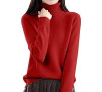 Pull Femme pour Les Fetes Vêtements Femme Hiver Pull Tricoté à Col Haut pour en Automne Et en Hiver Ample Et Épais Composé D Un Haut à Manches Manche Longue Brillant Red XXL