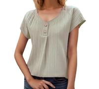 Pull Femme Printemps,Chemisier à Manches Courtes pour Femme Couleur Unie Boutons Mode Printemps éTé Europe