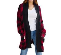 Pull Femme Printemps,Femmes DéContracté Imprimé à Carreaux à Manches Longues Tricoté Devant Ouvert Mode Ample éLéGant Chaud Surdimensionné Nouveau Pull Tricoté Cardigan