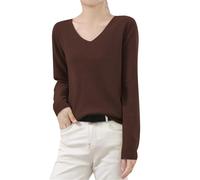Pull Femme,Pull col roulé Femme,Women's Winter Knitted Sweater Low Neck V Neck Warm Long Sleeved Solid Color Sweater en Cachemire (Coffee, S)*