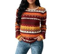 Pull Femme, Pull Femme en Maille Ample à Col Rond avec Rayures RéTro Et Motif Losange pour Un Style DéContracté Quotidien