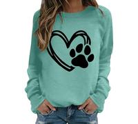 Pull Femme Saint-Valentin Sweatshirt à manches longues sans capuche Pull tendance avec col rond Kawaii Tops décontracté col rond élégant Hauts surdimensionnés Streetwear, vert clair, M