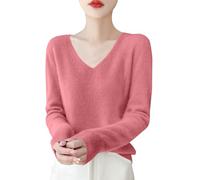 Pull Femme,sous Pull col roulé Femme,Women's Autumn and Winter New Line Pure Wool V Neck Solid Color Over Knitted Base Sweater s Légers pour Manches Longues (Pink, L)