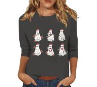 Pull Femme Sport Manche 3/4 Imprimée Streetwear Tendance Pull De Noel Moche Doux 2024 Mode Sweatshirt Pull De Noel Drole Femme Décontracté Hiver Halloween Noel Marque 02 Gris S