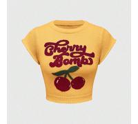 Pull femme style universitaire mignon et innocent, col montant, manches lanternes, broderie de cerises L,M,S,XL,XSTricots