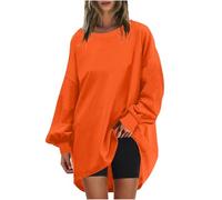 Pull femme surdimensionné à manches longues - Couleur unie - Automne - Loisirs - Confortable - Col rond - Sans capuche - Haut large - Streetwear, Orange, M