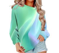 Pull Femme Sweat-shirt sans Capuche Dégradé de Couleur Lâche Pull Décontracté Oversize T-shirt à Manches Longues Y2K Top Élégant Hauts Décontractés Basique Long Shirt Imprimé 3D avec Col Rond, Vert. 1