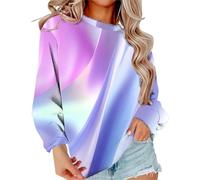 Pull Femme Sweat-shirt sans Capuche Dégradé de Couleur Lâche Pull Décontracté Oversize T-shirt à Manches Longues Y2K Top Élégant Hauts Décontractés Basique Long Shirt Imprimé 3D avec Col Rond, Bleu4