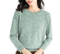 Pull Femme Tricot Chic Chaud Décontracté Manches Longues Pullover Sans Coutur Col Rond Elegant Et Léger Couleur Unie Basique Classics Elástique Top Avec Bas Fin Casual Mode Sweat Menthe Verte M