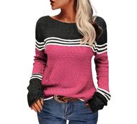 Pull Femme Tricoté, Pull Femme Colorblock Manches Longues Col Rond Pull Tricoté Rayé Slim Fit Tricoté Tops Pull d'hiver Rayé Col Rond Chemise à Manches Longues Tricoté Sweater, rose, S
