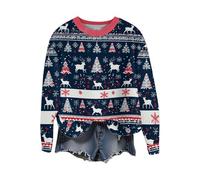 Pull Femme,Veste moumoute Femme,-Shirt rétro Père Noël pour Fille, Pull en Polaire et Lin Noël, col du Cou, Manches Longues Caractéristiques : Pulls Caporal Fille (Dark Blue, M)*