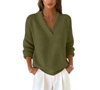 Pull Femme Vetement Mode Capuche Jacquard Large Paillettes Gros Chic Cache Coeur Gros Hiver Soiree Pilou-Pilou Col V Cheminée Col V Leopard Pull de Noel Femme Vert Armée M