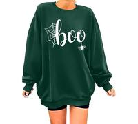 Pull festif d'automne pour femme - Pull imprimé citrouille d'Halloween - Haut confortable à manches longues - Style décontracté - Streetwear essentiel - Sweat-shirt surdimensionné pour femme, Vert