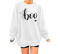 Pull festif d'automne pour femme - Pull imprimé citrouille d'Halloween - Haut confortable à manches longues - Style décontracté - Streetwear essentiel - Sweat-shirt surdimensionné pour femme, blanc