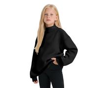 Pull Fille 14 Ans Ados A La Mode,Hoodie Polaire Fille - Pull Hiver Chaud et Confortable pour Enfants avec col Haut et Design Polyvalent idéal Quotidien et Campus (Black, 5-6 Years)