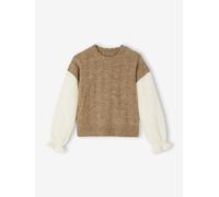 Pull fille 2 en 1 manches en gaze de coton camel 4A