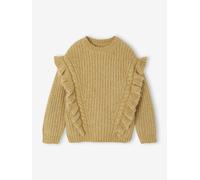 Pull fille à volants et torsades beige doré 8A