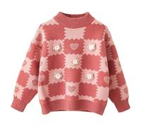 Pull Fille col Rond Coton Doux Pull épais d'hiver en Fil volumineux avec Fleurs pour Enfants