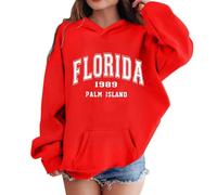 Pull Fille Fille Sweatshirt à Capuche Lettres, Haut Imprimé Unique, Vêtement Confortable, Hoodie Fille 3-12 Ans(Red, 5-6 Years)