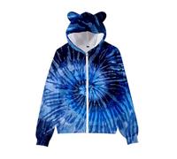 Pull Fille Nouveau Tie Dye Imprimé 3D Oreilles de Chat Fermeture Éclair Sweat à Capuche pour Enfants avec Oreilles de Chat Pull pour Filles Garçons Frères et Sœurs Pulls Filles, bleu foncé, 18-24 mois