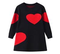 Pull Fille - pour Filles Robe en Tricot À Motif Cœur Idéale pour Un Usage Quotidien Ou des Sorties Décontractées Confortable pour Enfants De 4 À 14 Ans (Black 6-7 Years)