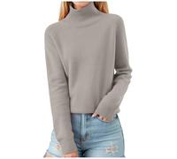 Pull fin à col montant pour femme - Col montant - Fermeture éclair quart - Mélange d'alpaga - Décontracté - Coupe petite - Coupe ajustée - 2026, kaki, XL