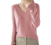 Pull fin à manches longues pour femme - Pull à col en V pour femme - Pull léger et décontracté à manches longues de couleur unie - Pull ajusté en tricot doux - Chemisier tricoté élégant, rose, M