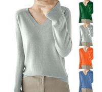 Pull fin à manches longues pour femme - Pull à col en V pour femme - Pull léger et décontracté à manches longues de couleur unie - Pull ajusté en tricot doux - Chemisier tricoté élégant, Z1-Vert1, L
