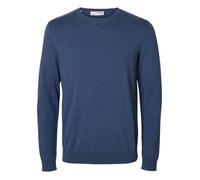 Pull fin en coton bleu indigo chiné avec une coupe droite et un col rond M
