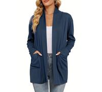 Pull Fin Femme Manche Longue Veste Ete Legere Mariage Gilet Noir Elegant pour Saison Sweet sans Capuche Léger Open Front Et Vestes Cardigan Femme Noir Bleu foncé L
