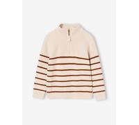 Pull garçon camionneur rayé manches longues écru 12A