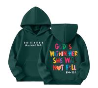 Pull GarçOn,Sweats à Capuche Fille,Dieu est en Elle, Elle ne tombera Pas. Sweat à Capuche pour Filles, Style Preppy. (Dark Green, 4-5 Years)