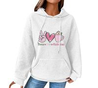 Pull gaufré pour femme, t-shirts à manches longues pour femme Tenue imprimée Hauts Peace and Love Tops Sweater Merry Christmas Sweat à capuche Imprimé Haut Noël Pull de Noël Sweat Sweat-shirt, Blanc