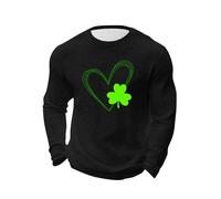 Pull gaufré pour homme - Sweat-shirt fantaisie pour la Saint-Patrick - Vert - En forme de cœur - Imprimé trèfle porte-bonheur - Haut col rond - Manches longues - Tenue décontractée confortable, 01-4