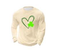 Pull gaufré pour homme - Sweat-shirt fantaisie pour la Saint-Patrick - Vert - En forme de cœur - Imprimé trèfle porte-bonheur - Haut col rond - Manches longues - Tenue décontractée confortable, 01-8