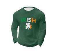 Pull gaufré pour homme - Sweat-shirt fantaisie pour la Saint-Patrick - Vert - En forme de cœur - Imprimé trèfle porte-bonheur - Haut col rond - Manches longues - Tenue décontractée confortable, 01-5