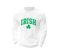 Pull gaufré pour homme - Sweat-shirt fantaisie pour la Saint-Patrick - Vert - En forme de cœur - Imprimé trèfle porte-bonheur - Haut col rond - Manches longues - Tenue décontractée confortable, 01-1