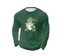 Pull gaufré pour homme - Sweat-shirt fantaisie pour la Saint-Patrick - Vert - En forme de cœur - Imprimé trèfle porte-bonheur - Haut col rond - Manches longues - Tenue décontractée confortable, 01-6