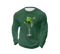 Pull gaufré pour homme - Sweat-shirt fantaisie pour la Saint-Patrick - Vert - En forme de cœur - Imprimé trèfle porte-bonheur - Haut col rond - Manches longues - Tenue décontractée confortable, 01-3