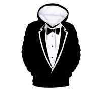 Pull grande taille pour homme 3D Sweat à capuche drôle Fête d'anniversaire Classique Humour Tux Pull à capuche Pull à capuche Homme Tissu fin, Blanc., XL