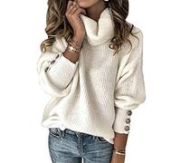 Pull Grosse Maille Col Roulé Femme Oversize Gros Pull Tricot Femme Pullover Pulls Femmes Chandail Femme Sweater Sweat Shirt Ample Pull Over Tricoté Grande Taille Femme Pull Tunique Femme Epais Blanc M