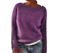 Pull Grosse Maille Femme Tricot Oversize Pullover Ample Torsade Grande Taille Hiver Pull-Over Torsadé Manche Longue Chaud Vintage Large Sweater Col Rond Violet S