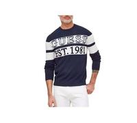 Pull Guess Homme logo est 1981 Bleu Coton XS
