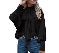 Pull habillé élégant avec nœud papillon et col montant - Manches lanterne à volants - Chemise en mousseline de soie - Chemisier long décontracté à manches longues - Coupe ample