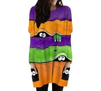 Pull Halloween Femme-Peeping Eyes Color Block avec Poches Impression Halloween Automne Hiver Chemisiers pour Femme Grande Taille Casual Pas Cher Décontracté
