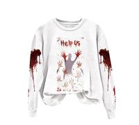 Pull Halloween Femme Problème Résolu Sweat sans Capuche Deguisement Halloween Femme Bloody Horreur Costume avec Imprimé Sanglants de Pull Femmes Graphique Vintage Sweatshirt Zombie Costume