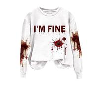 Pull Halloween Femme Problème Résolu Sweat sans Capuche Deguisement Halloween Femme Bloody Horreur Costume avec Imprimé Sanglants de Pull Femmes Graphique Vintage Sweatshirt Zombie Costume