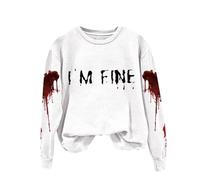 Pull Halloween Femme Problème Résolu Sweat sans Capuche Deguisement Halloween Femme Bloody Horreur Costume avec Imprimé Sanglants de Pull Femmes Graphique Vintage Sweatshirt Zombie Costume
